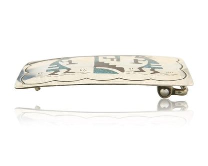 Navajo Belt Buckle 925 Sterling Silver Turquoise & Coral Signed HB C.80's