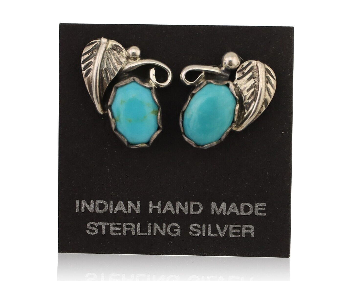 Navajo Handmade Earrings 925 Silver Natural Turquoise Native Artist C.80's