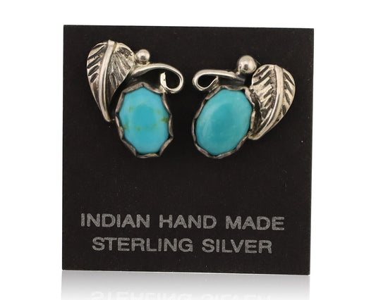 Navajo Handmade Earrings 925 Silver Natural Turquoise Native Artist C.80's