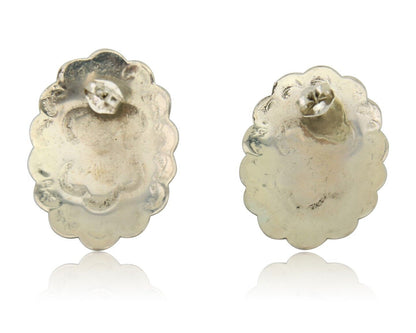 Navajo Hand Stamped Earrings 925 Silver Natural Turquoise Native Artist C.80's