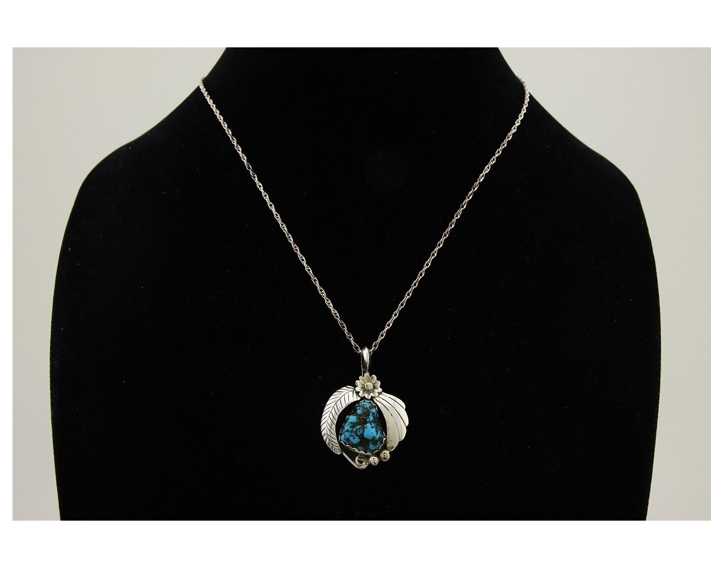 Navajo Necklace 925 Silver Natural Turquoise Native American Artist C.80's