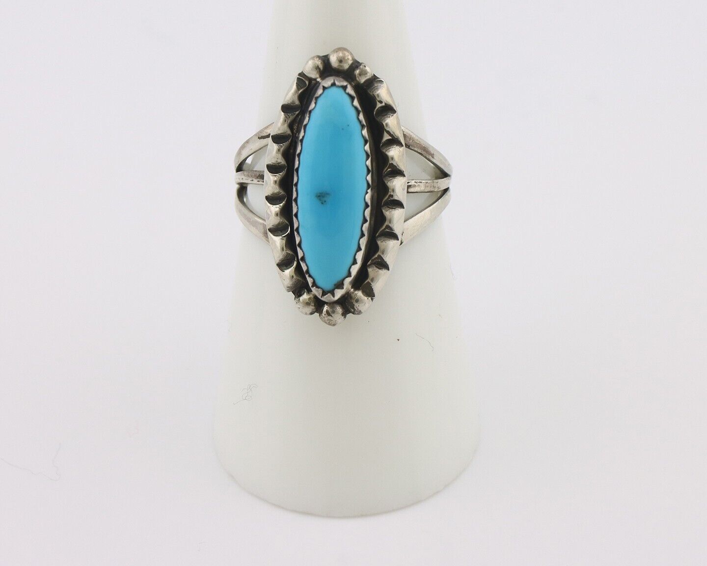 Navajo Ring .925 Silver Sleeping Beauty Turquoise Signed SkyStone Creations C80s