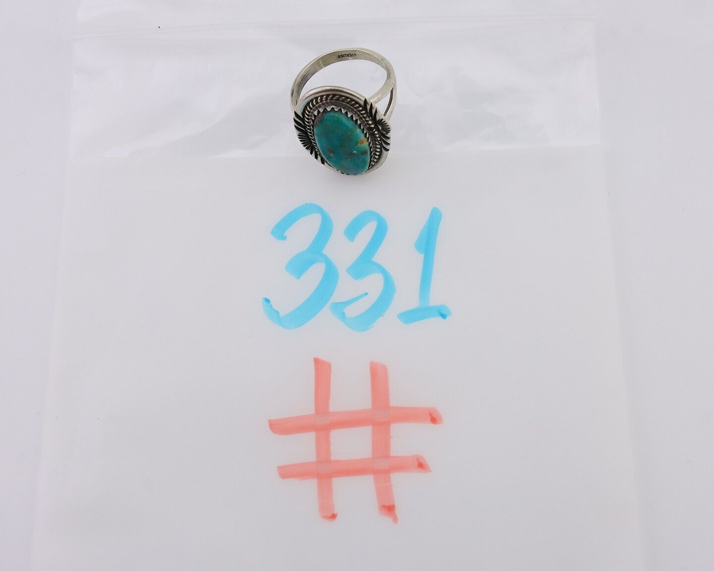 Navajo Hand Stamped Ring 925 Silver Natural Turquoise Native Artist C.80's