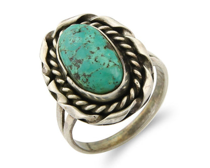 Navajo Ring 925 Sterling Natural Mined Arizona Turquoise C.80's Size 7.5