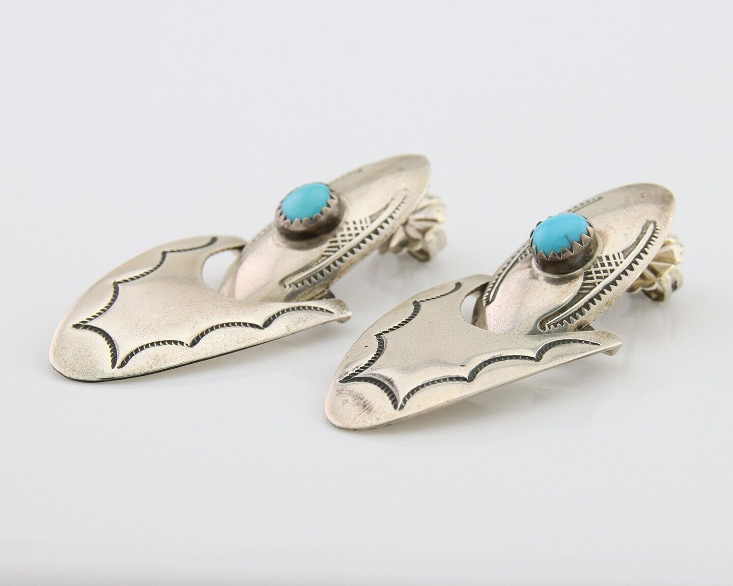 Navajo Dangle Earrings 925 Silver Natural Turquoise Native American Artist C80s