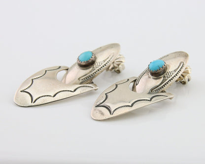 Navajo Dangle Earrings 925 Silver Natural Turquoise Native American Artist C80s