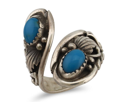 Navajo Ring 925 Silver Natural Blue Turquoise Artist Signed J C.80's