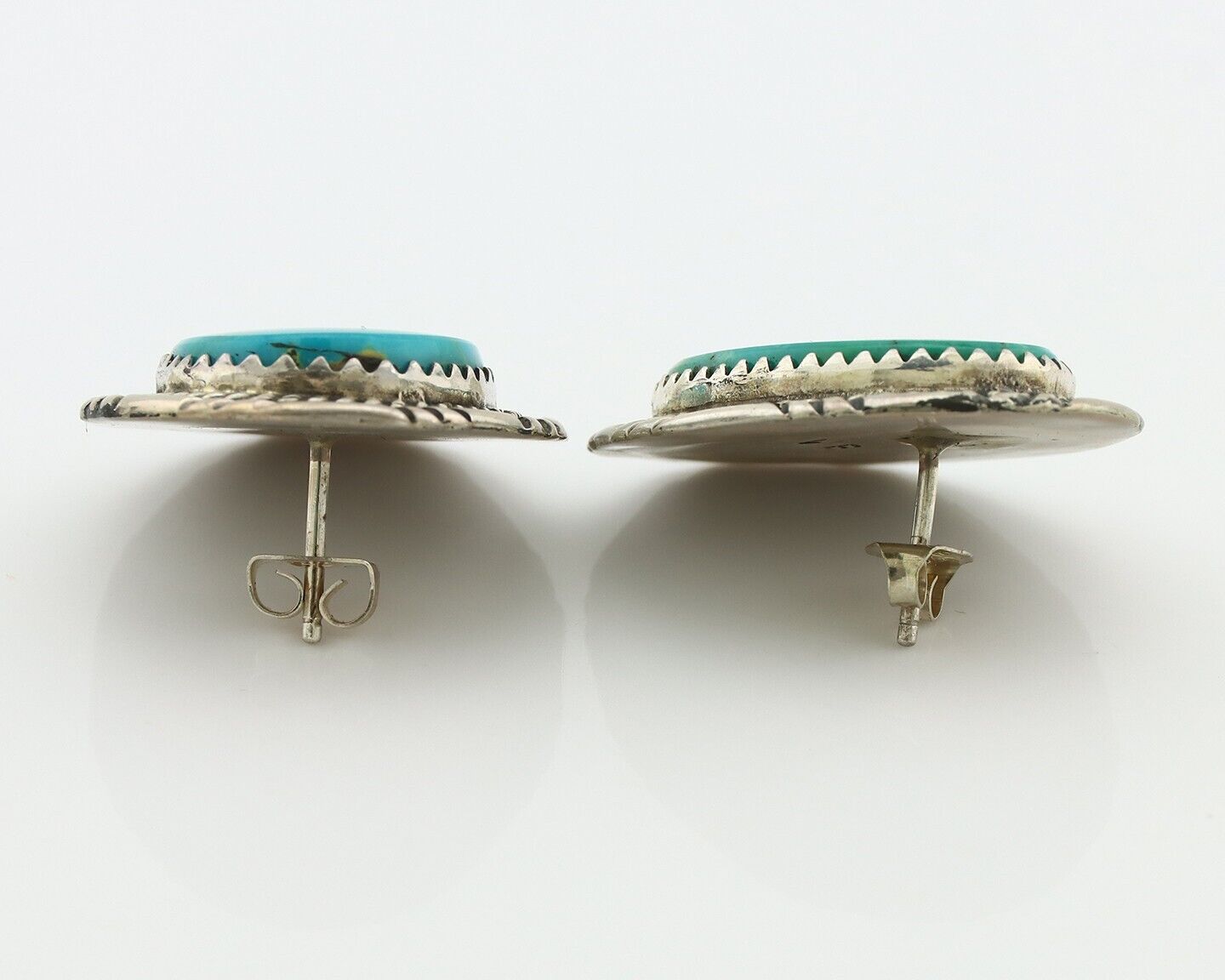 Navajo Hand Stamped Earrings 925 Silver Natural Turquoise Signed Virgil Begay