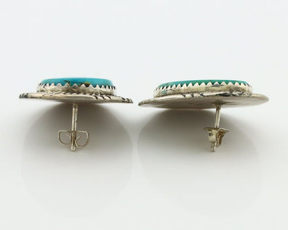 Navajo Hand Stamped Earrings 925 Silver Natural Turquoise Signed Virgil Begay