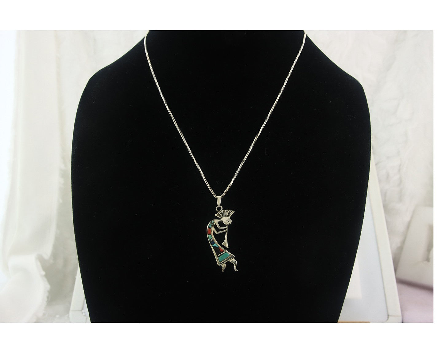 Navajo Kokopelli Necklace Sterling Silver Authentic Natural Gemstone