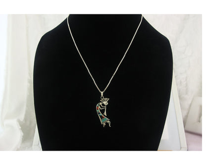 Navajo Kokopelli Necklace Sterling Silver Authentic Natural Gemstone