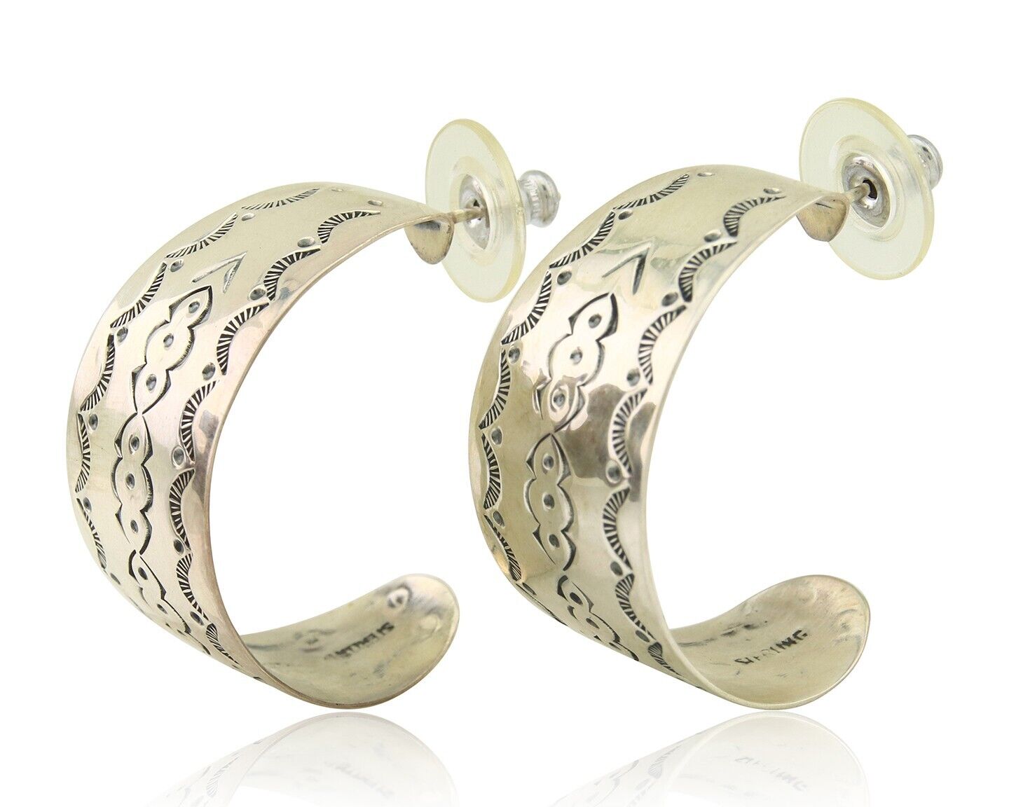Navajo Earrings 925 Silver Half Hoop Handmade Native American Artist C.80's