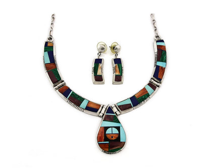 Navajo Necklace Earring Set Sterling Silver Gemstone Signed Frank Yellowhorse