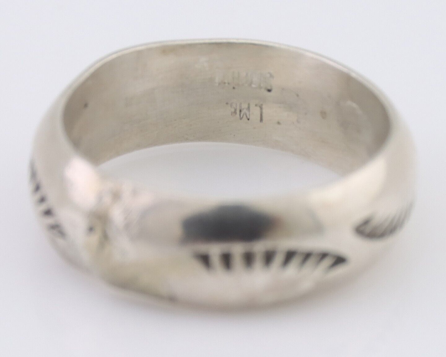 Navajo Hand Stamped Band 925 Silver 6.0 mm Signed Larry Chavez Size 5.0 C.80's