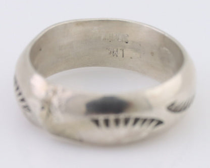 Navajo Hand Stamped Band 925 Silver 6.0 mm Signed Larry Chavez Size 5.0 C.80's