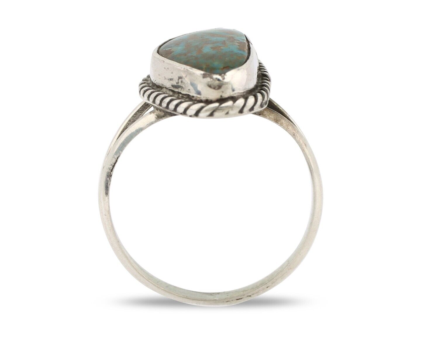 Navajo Ring 925 Silver Natural Turquoise Artist Signed Rabbit Stick C.80's