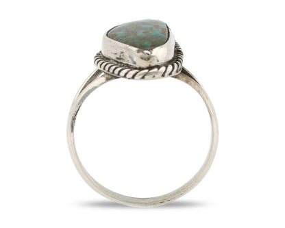 Navajo Ring 925 Silver Natural Turquoise Artist Signed Rabbit Stick C.80's