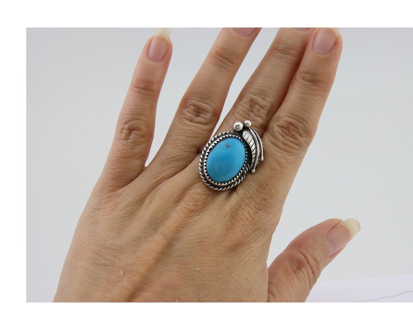 Navajo Handmade Ring 925 Silver Natural Turquoise Native Artist C.80's