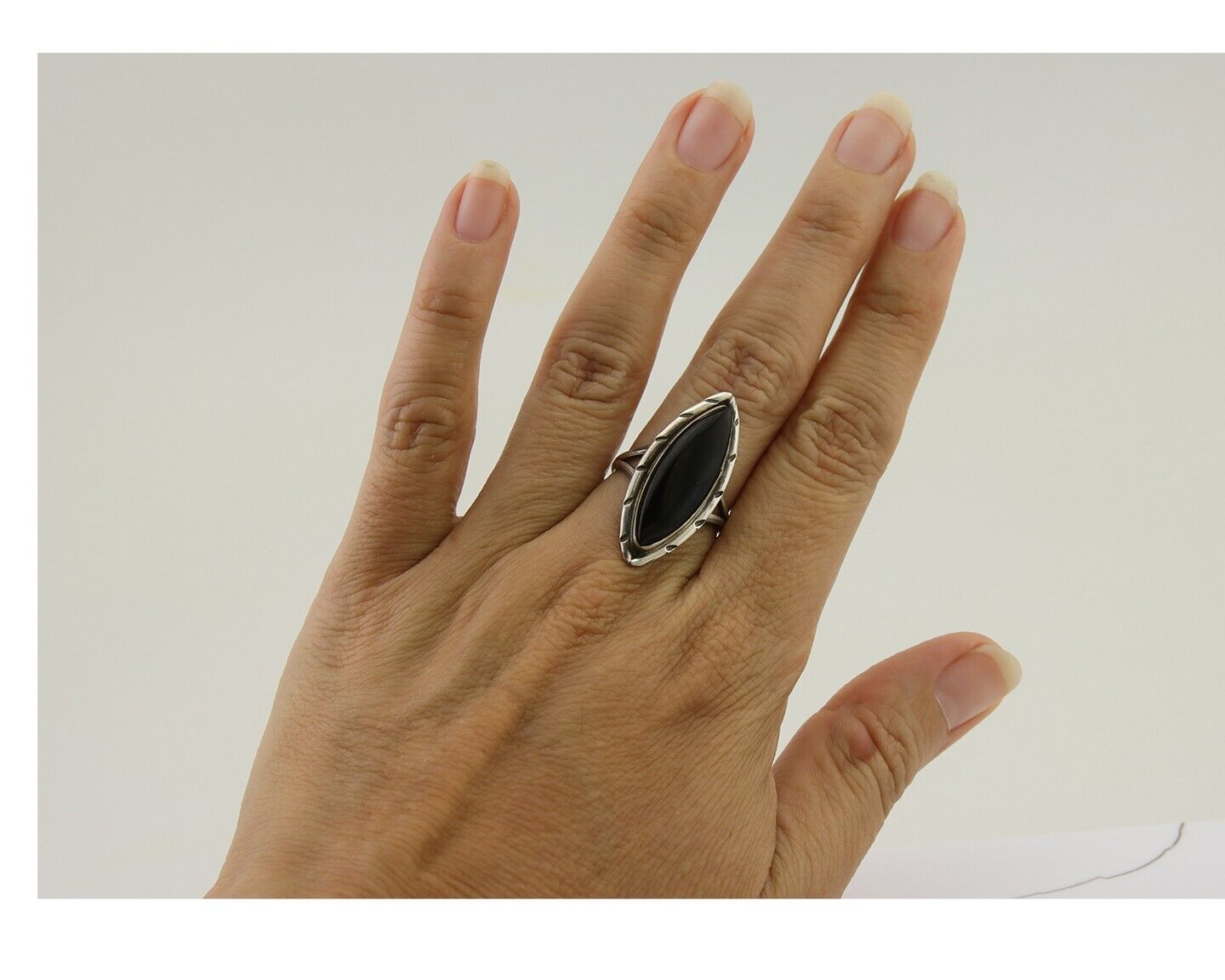 Navajo Handmade Ring 925 Silver Black Onyx Artist Signed J #10 C.80's