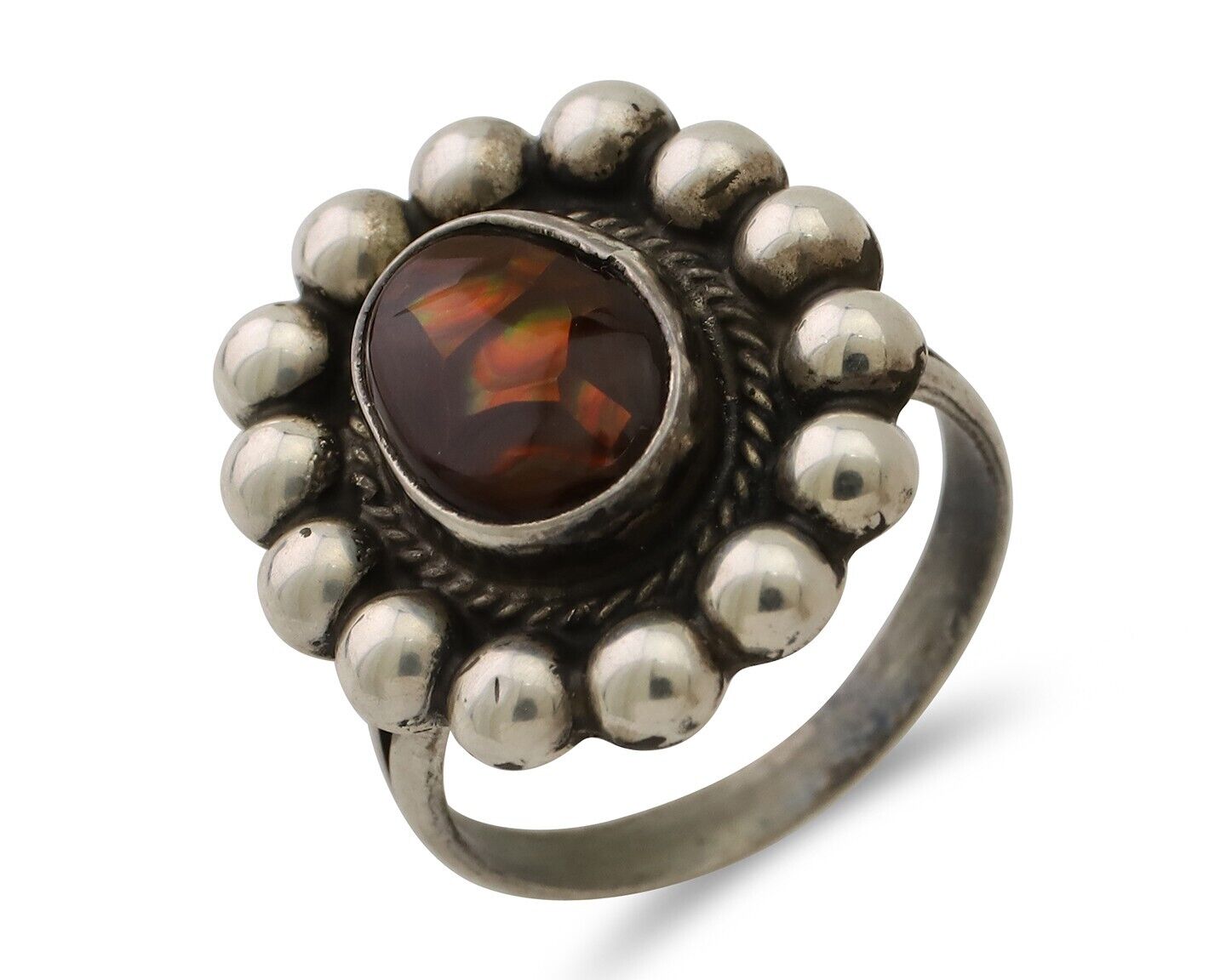 Navajo Handmade Ring 925 Silver Natural Fire Opal Native Artist Size 6.75 C.80's