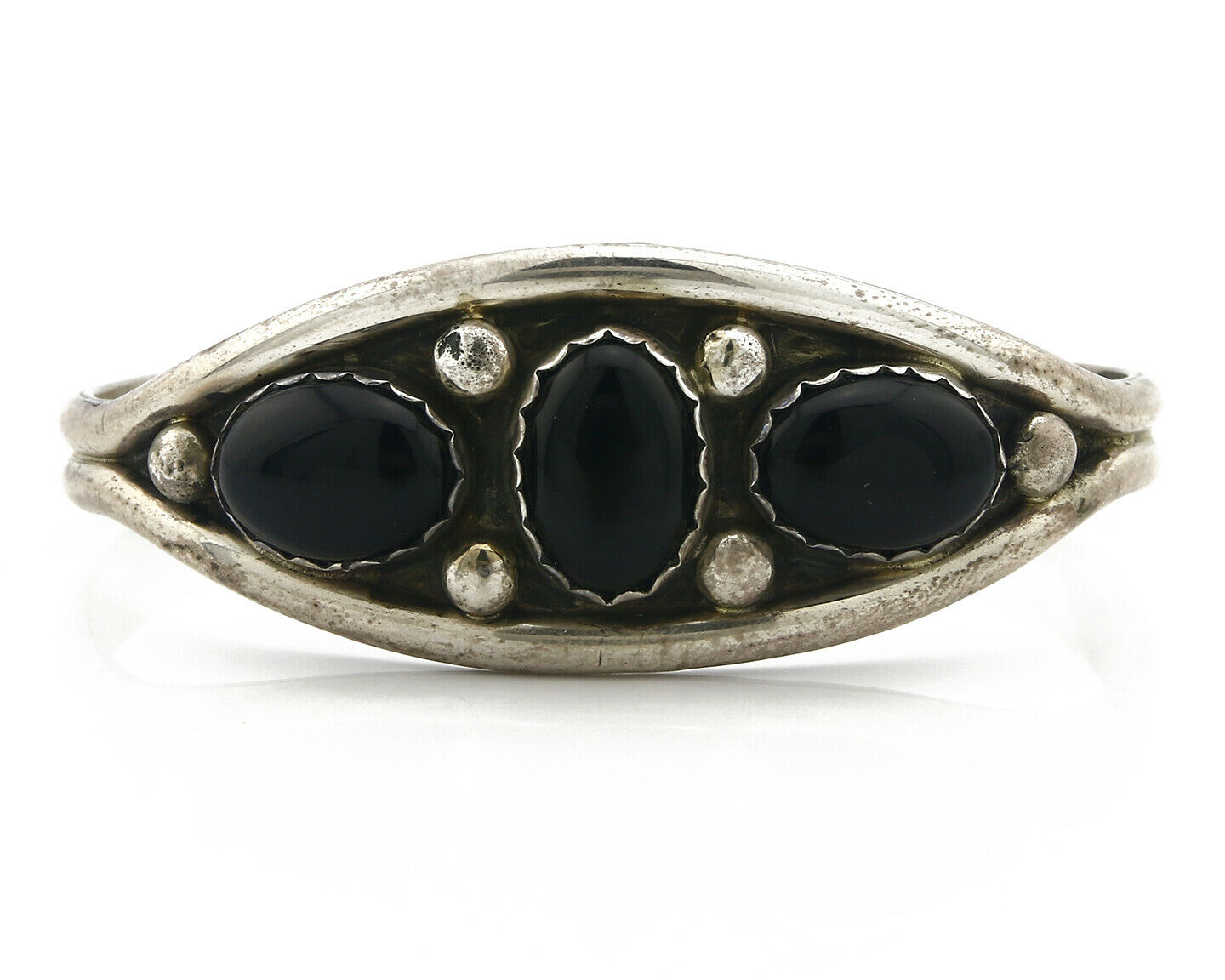 Navajo Cuff Bracelet .925 Silver Onyx Native American C.80's