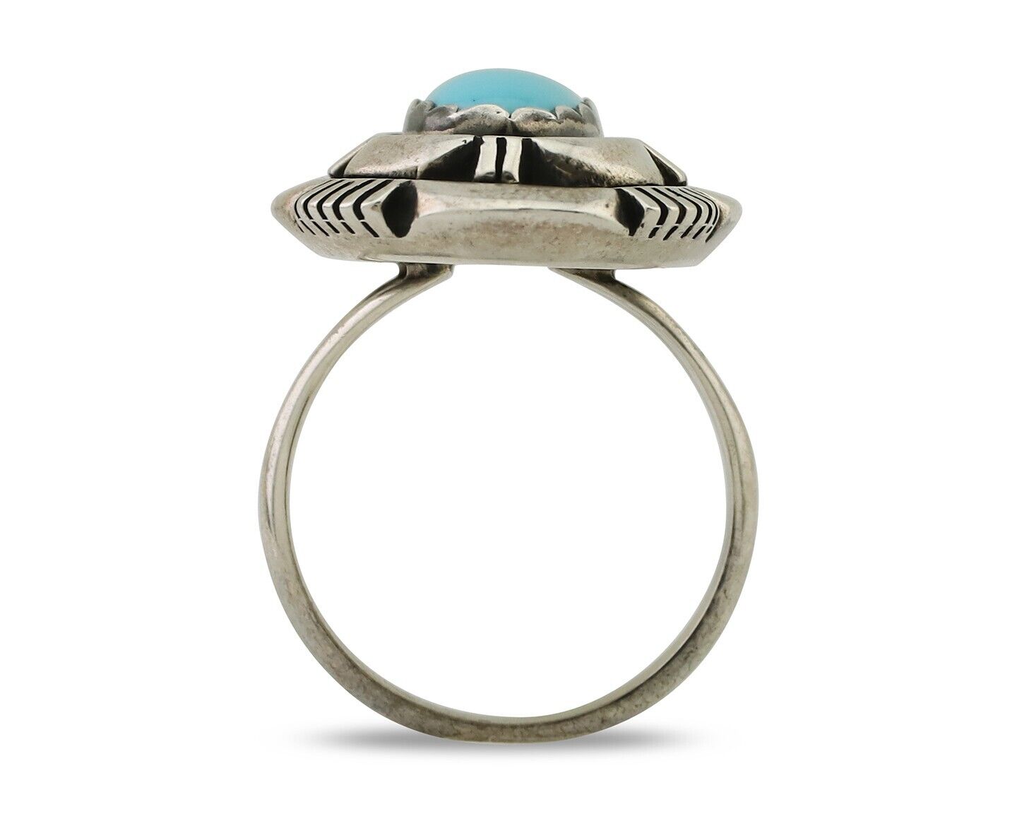 Navajo Ring 925 Silver Blue Sleeping Beauty Turquoise Signed LM NEZ C.80's