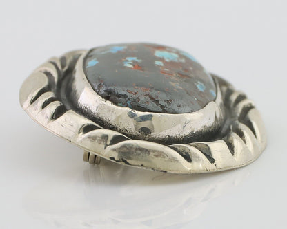 Navajo Pin 925 Silver Natural Blue Turquoise Signed C Raincloud C.80's