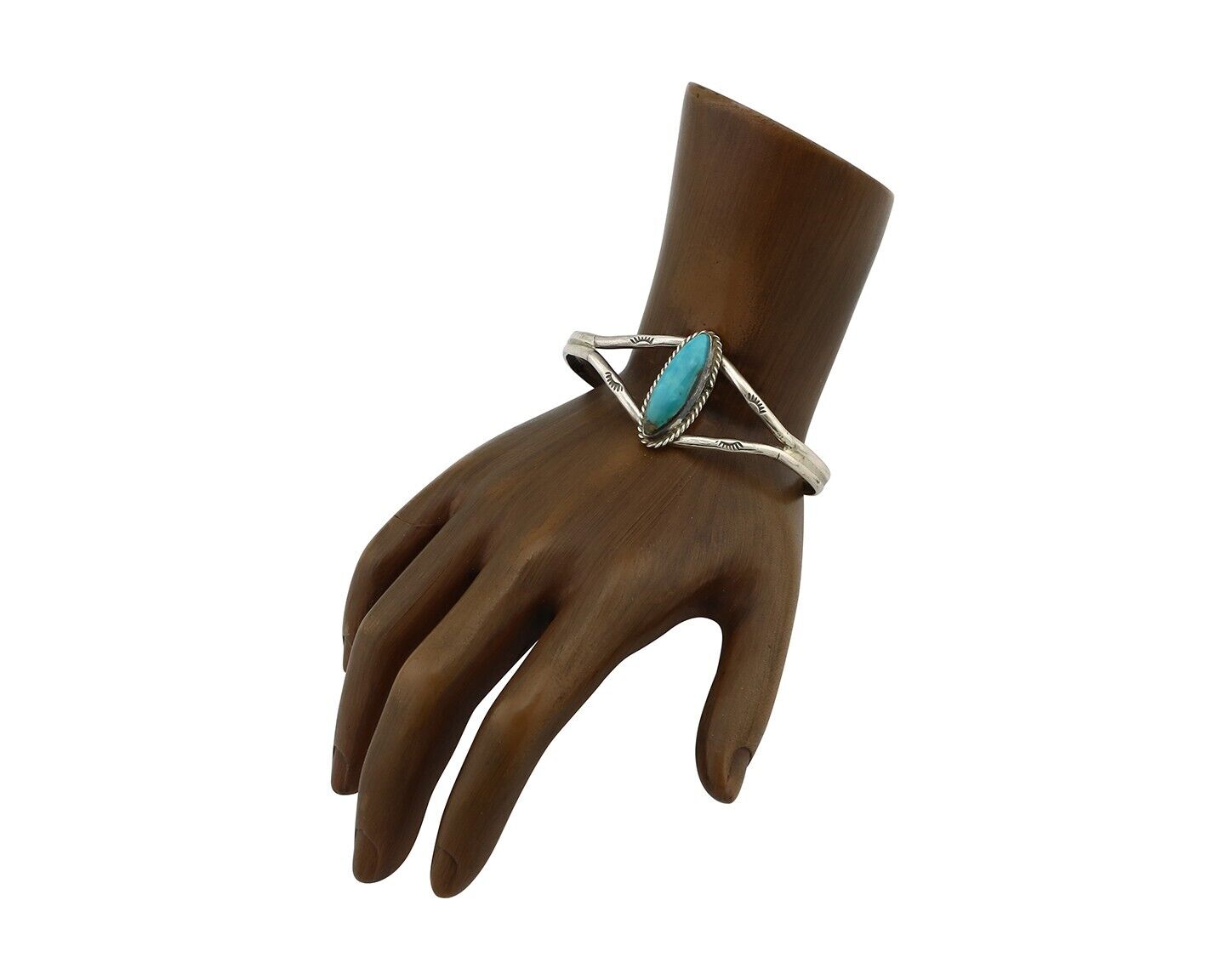 Navajo Bracelet 925 Silver Natural Blue Turquoise Artist Signed LB C.80's