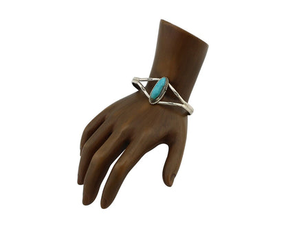 Navajo Bracelet 925 Silver Natural Blue Turquoise Artist Signed LB C.80's