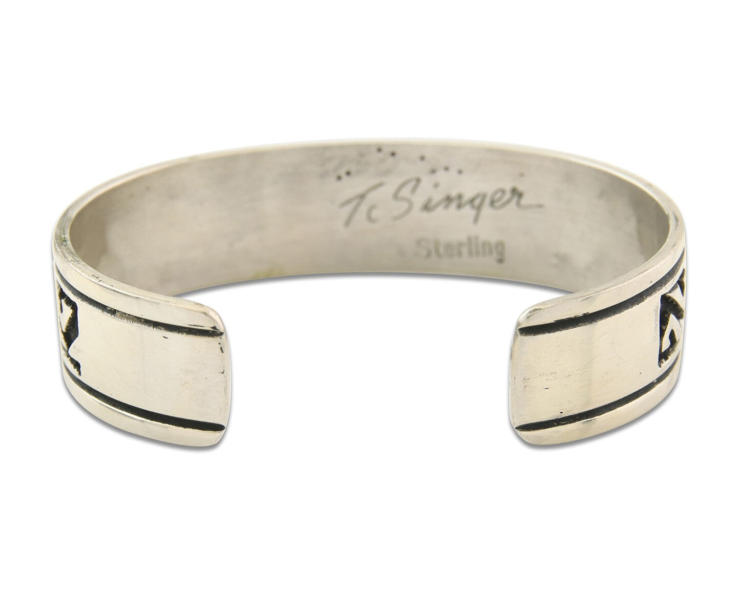 Navajo Bracelet 925 Silver Artist Signed Thomas Singer Cuff Made in the 1980's