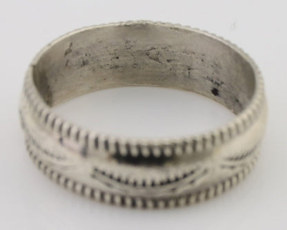 Navajo Hand Stamped Band 925 Silver 6.0 mm Native Artist Size 5.75 C.80's