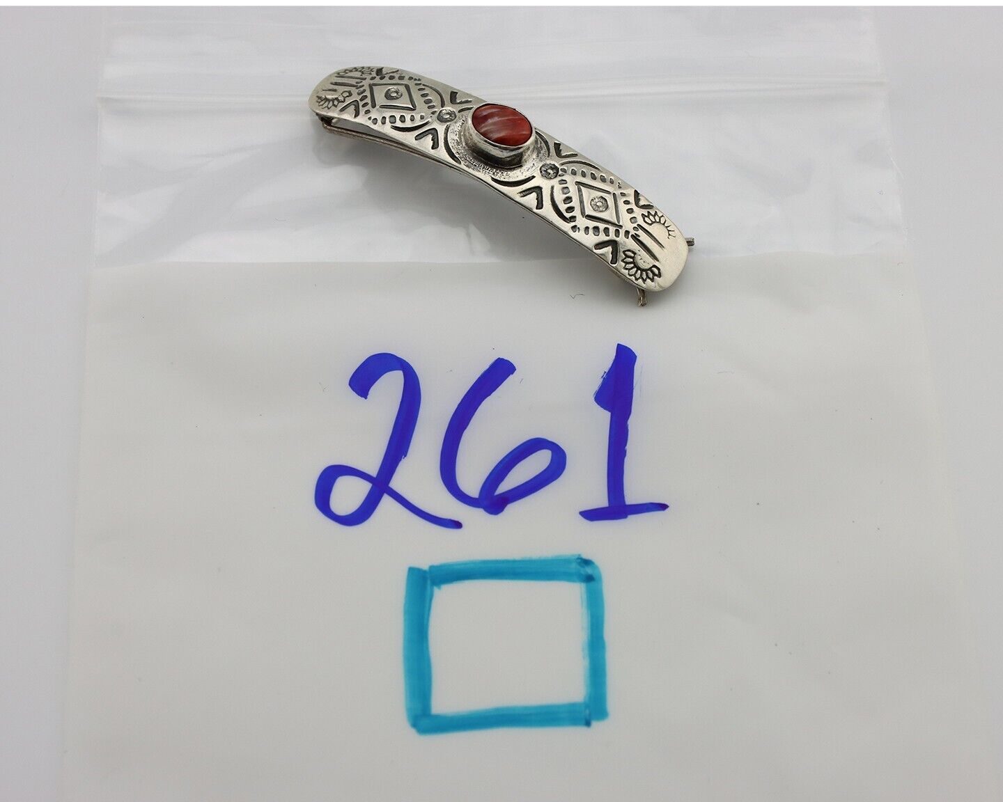 Women Navajo Hair Clip Barrette 925 Silver White Red Spiney Oyster Native Artist