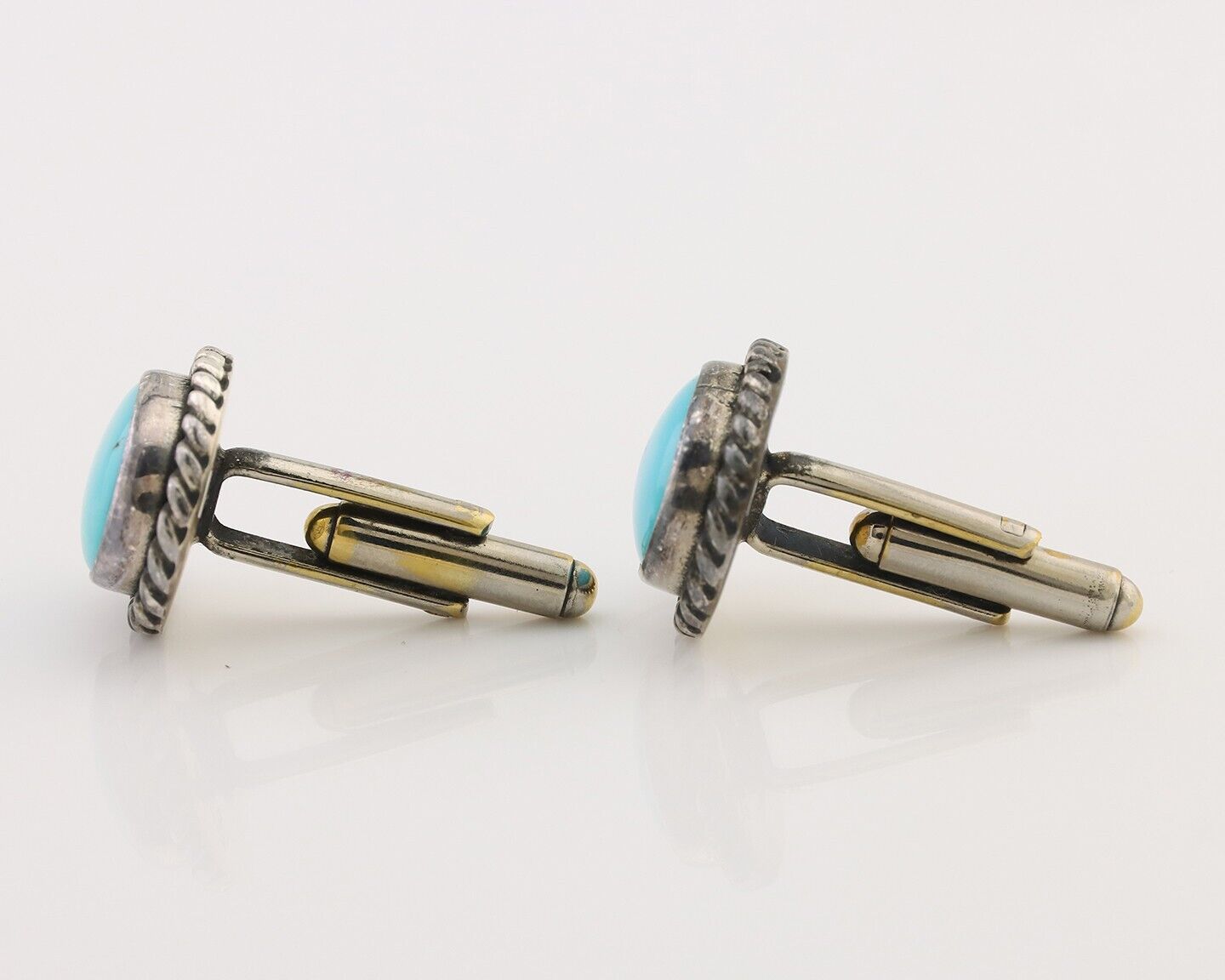 Navajo Cufflinks 925 Silver Native American Natural Turquoise C.80's