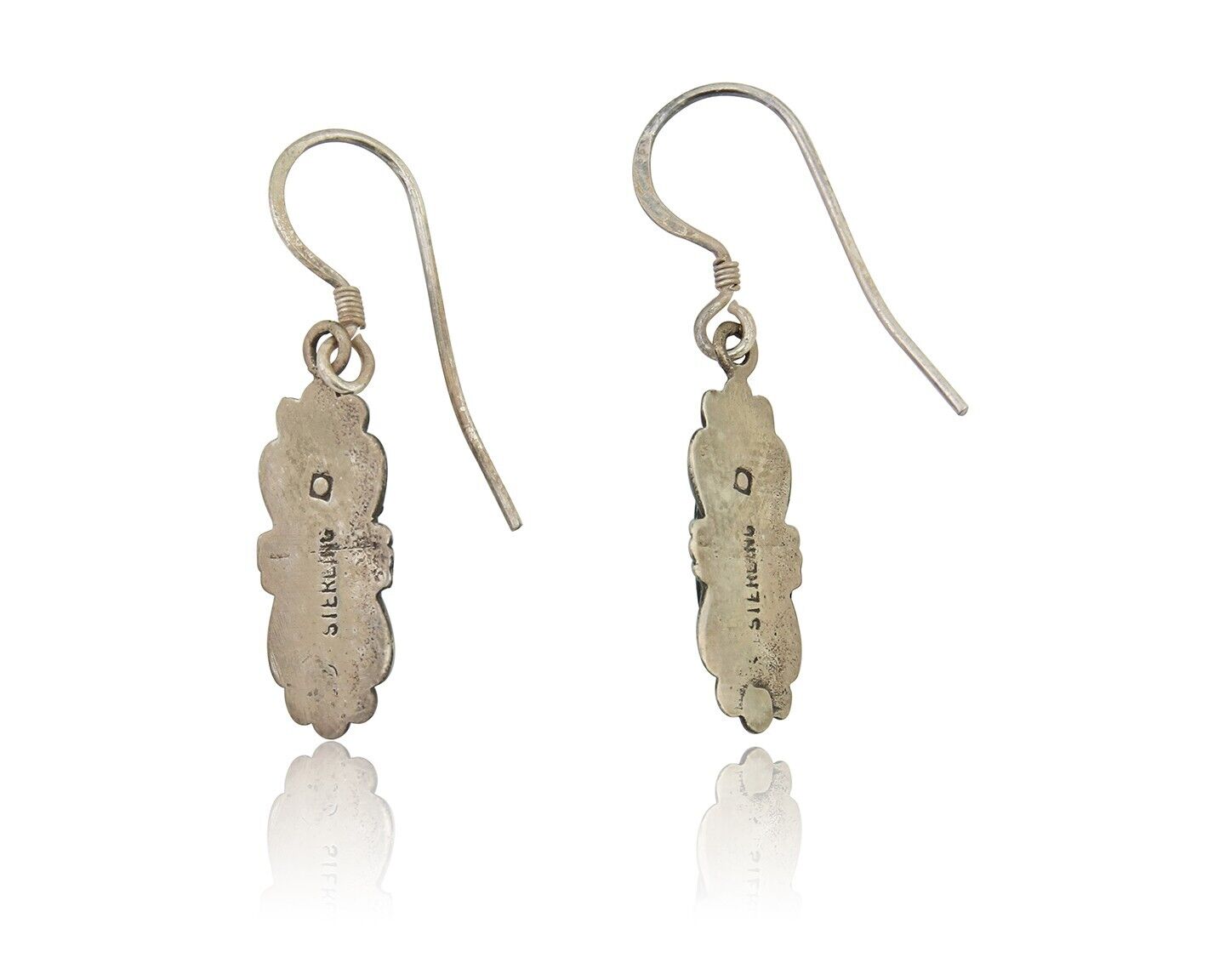 Navajo Hand Stamped Earrings 925 Silver Natural Turquoise Native Artist C.80's