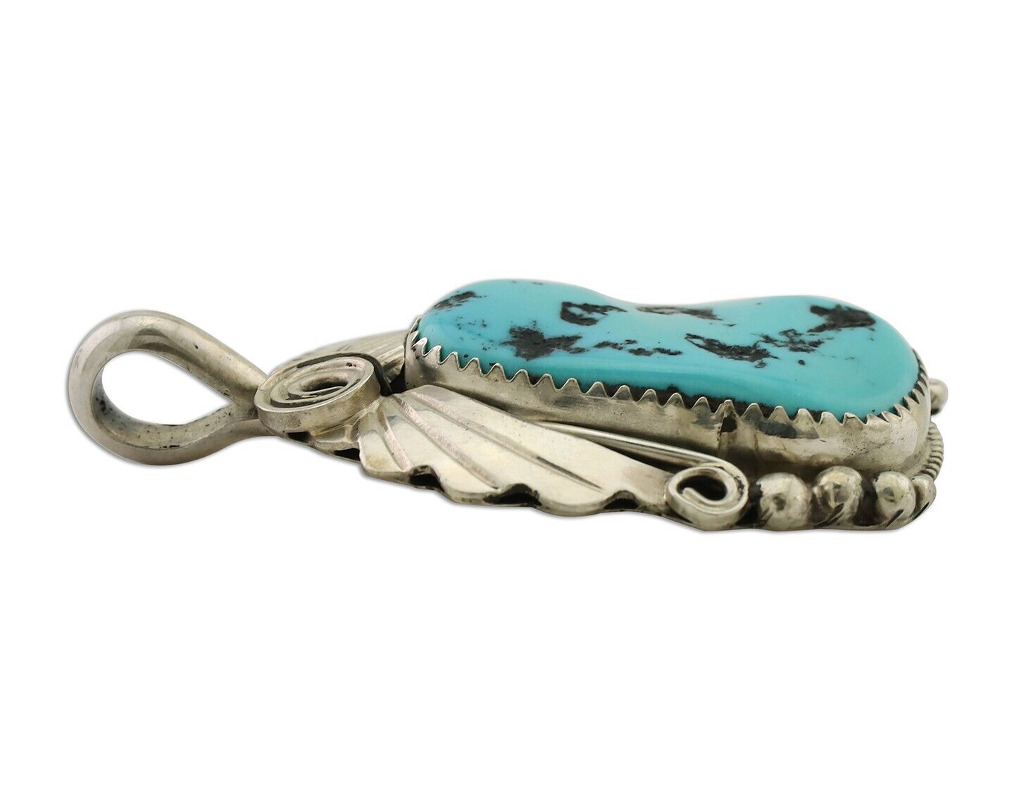 Navajo Pendant 925 Silver Sleeping B Turquoise Signed Justin Morris C.80's