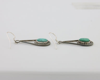 Navajo Dangle Earrings 925 Silver Natural Turquoise Native American Artist C.80s
