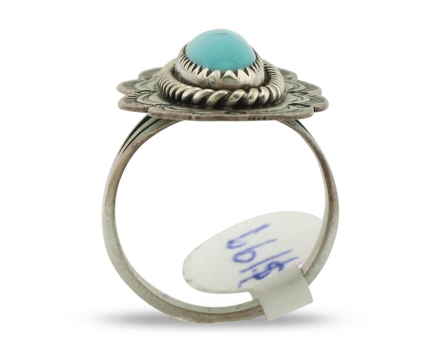 Navajo Ring .925 Silver Sleeping Beauty Turquoise Native American Artist C.80's