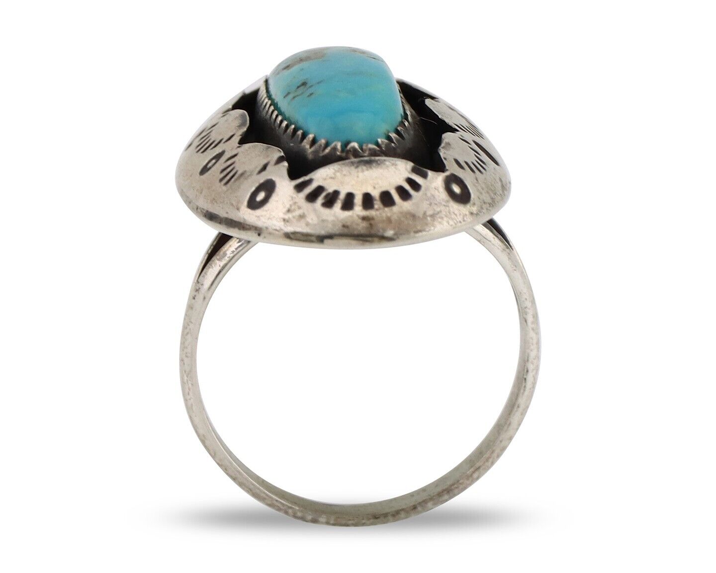 Navajo Ring 925 Silver Kingman Turquoise Native American Artist C.80's