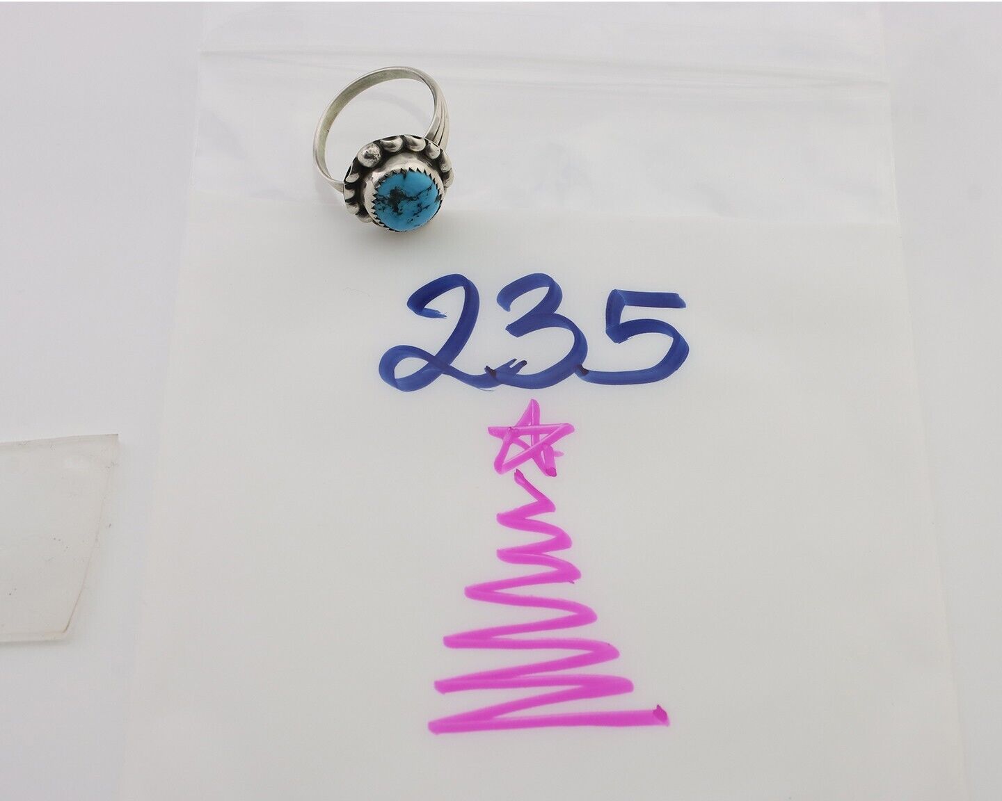 Navajo Ring 925 Silver Sleeping Beauty Turquoise Artist Signed SC C.80's