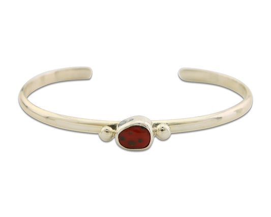 Navajo Bracelet .925 Silver Mediterranean Red Coral Cuff Native Artist C.80's