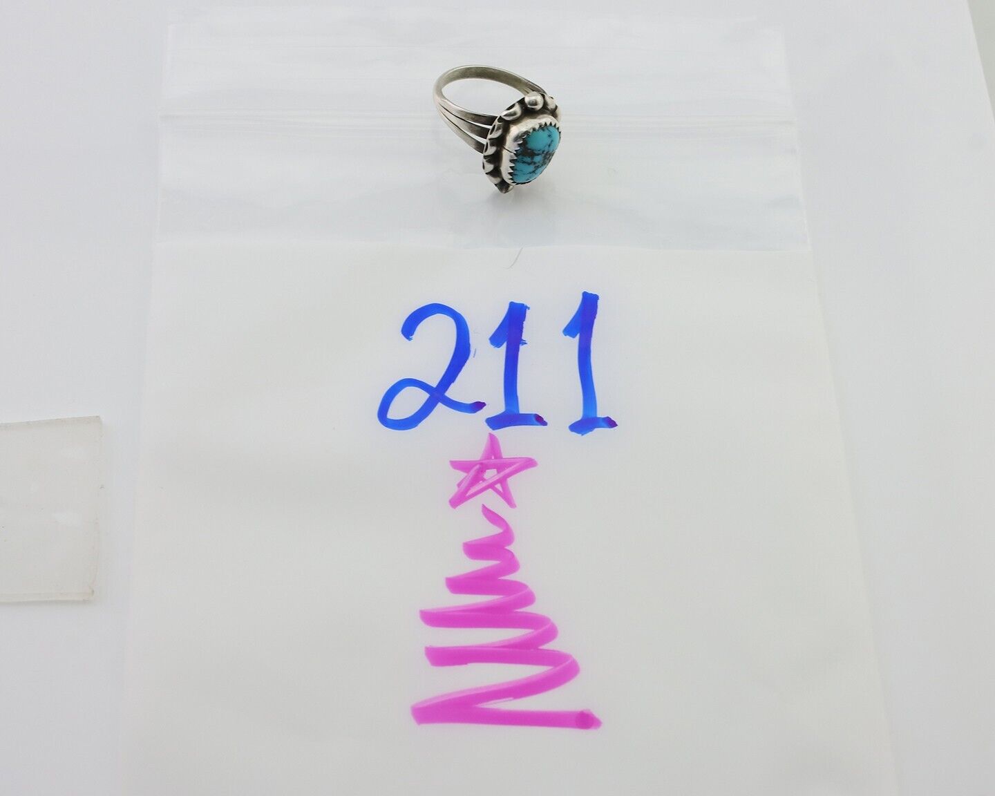 Navajo Ring 925 Silver Sleeping Beauty Turquoise Artist Signed SC C.80's