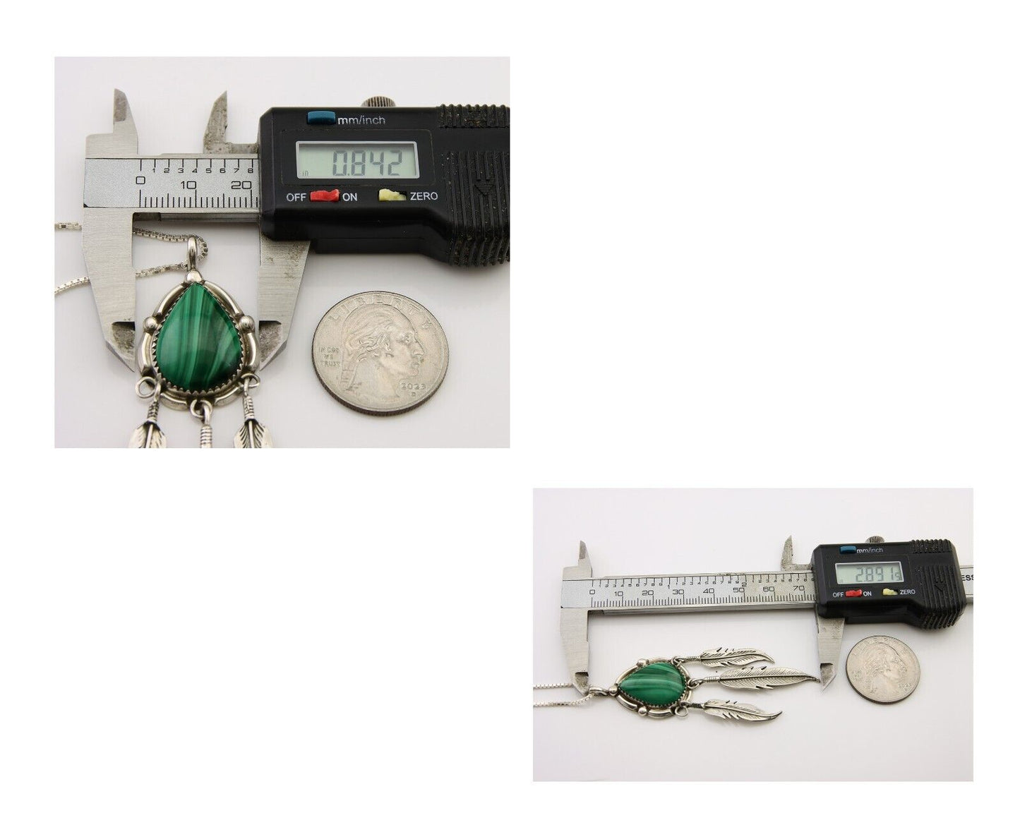 Large Navajo Pendant 925 Silver Natural Malachite Native American Artist C.80's