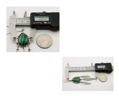 Large Navajo Pendant 925 Silver Natural Malachite Native American Artist C.80's