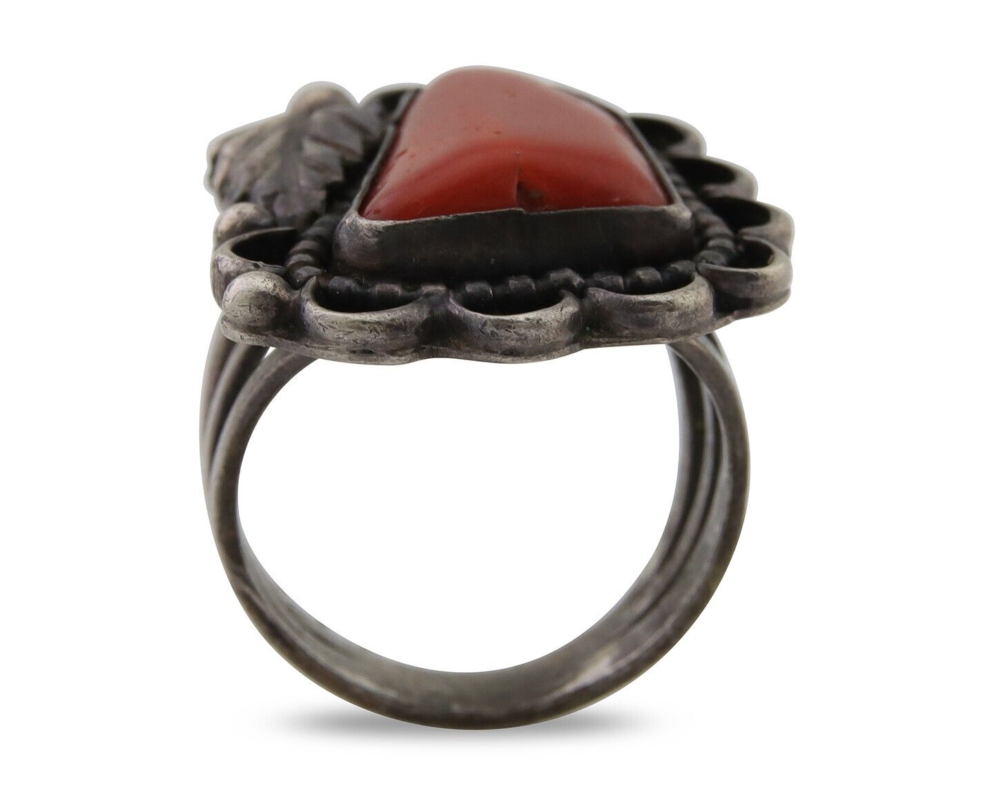 Navajo Ring 925 Silver Natural Coral Signed Jane Yikaazba Popovitch
