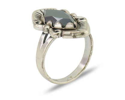 Navajo Hematite Ring 925 Silver Artist Signed Hanging Arrow Size 7.5 C.80's