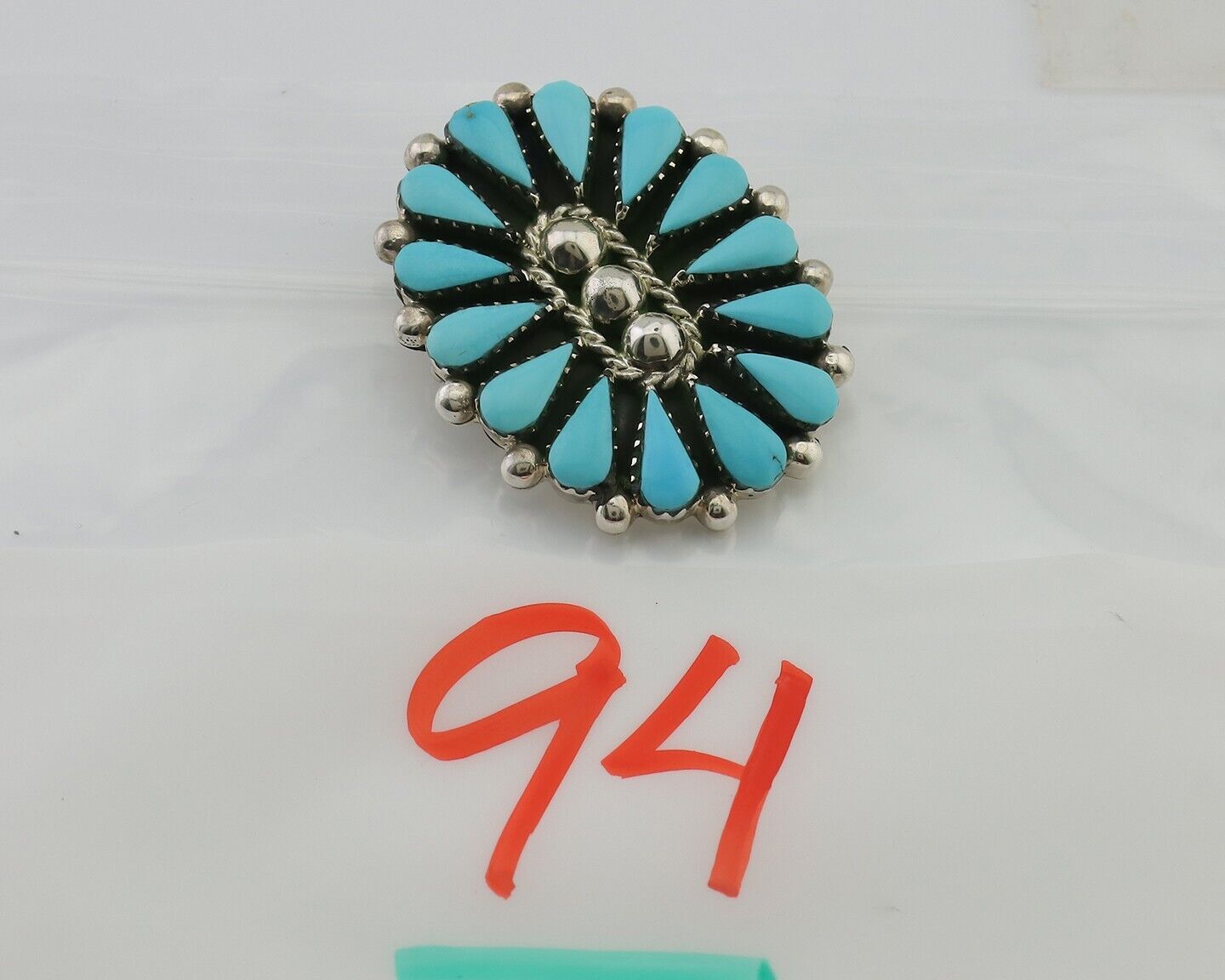 Navajo Pin Pendant 925 Silver Blue Turquoise Signed Benson Yazzie C.80's