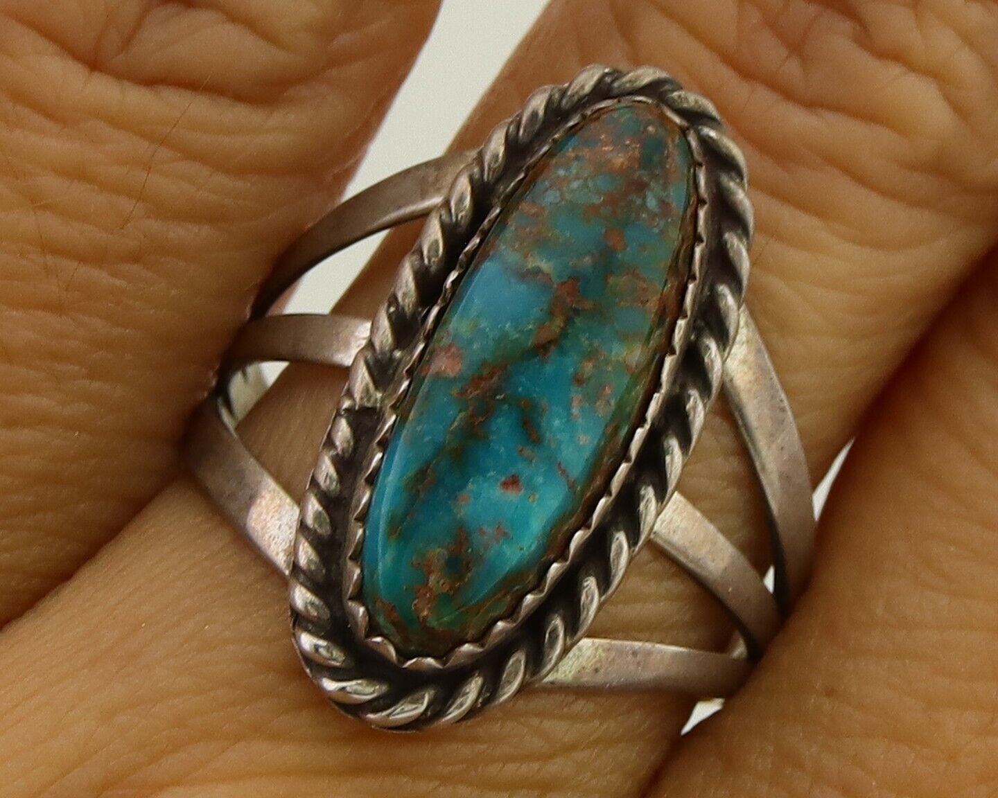 Navajo Ring 925 Sterling Silver Turquoise Native American Artist C.80's