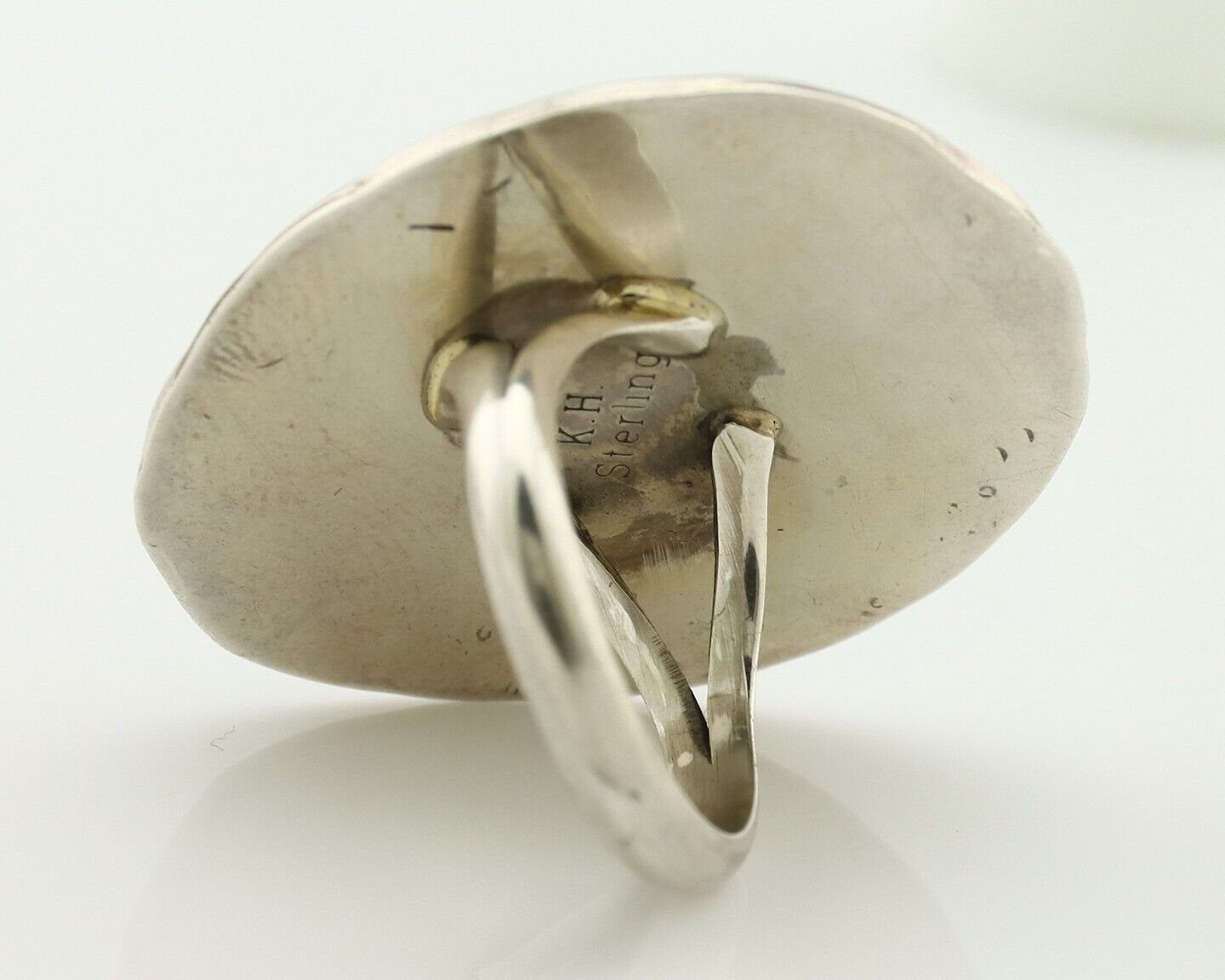 Navajo Ring 925 Silver Natural Turquoise Native Artist Signed KH C.80's