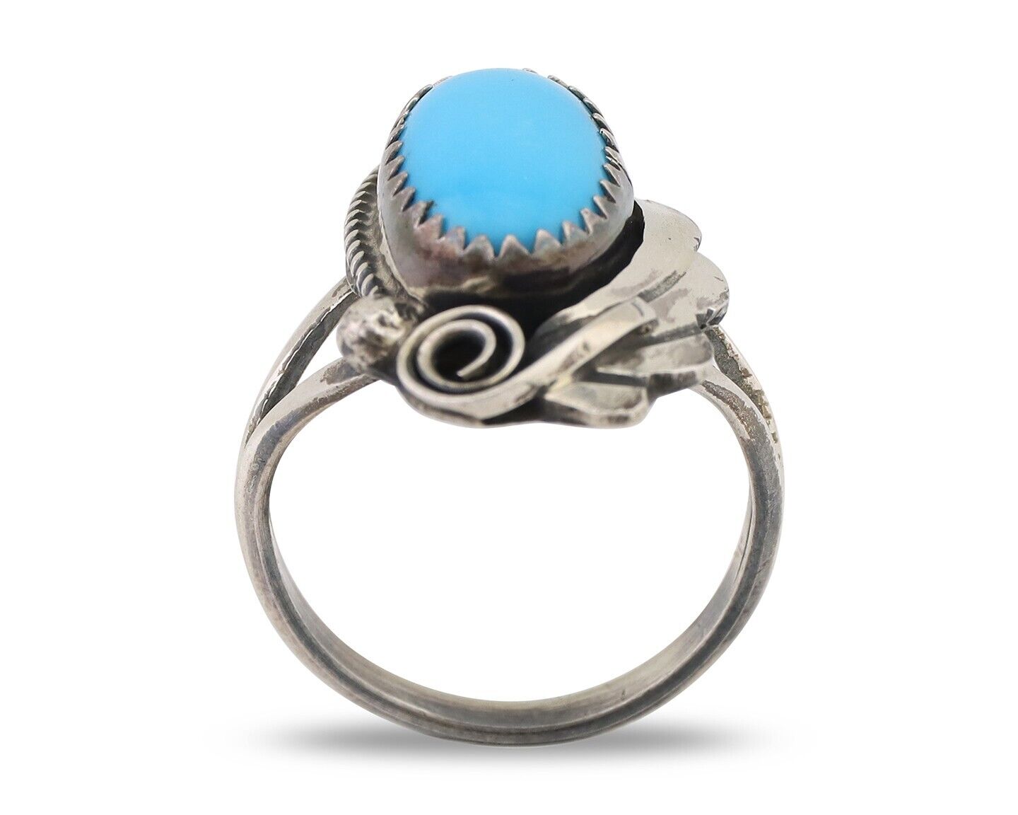 Navajo Ring 925 Silver Sleeping Beauty Turquoise Signed Justin Morris C.80's