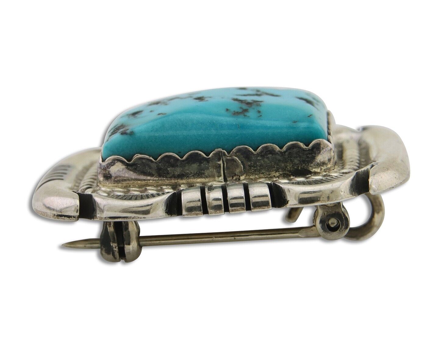 Navajo Pin 925 Silver Natural Blue Turquoise Artist Signed Hyson Craig C.80's